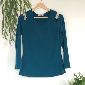 Calvin Klein shoulder peek through dress top!